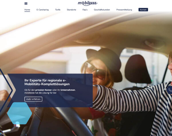 Startseite des e-Carsharing Anbieters Mobileeee - Google Ads Kampagne